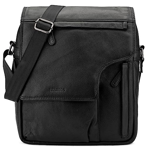 LEABAGS Leder Umhängetasche Herren & Damen I Echtleder Laptoptasche bis 13 Zoll I Messenger Bag mit Schultergurt I Schultertasche I Arbeitstasche I Tragetasche I Handtasche I Nappa Schwarz von LEABAGS