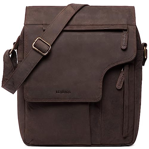 LEABAGS Leder Umhängetasche Herren & Damen I Echtleder Laptoptasche bis 13 Zoll I Messenger Bag mit Schultergurt I Schultertasche I Arbeitstasche I Tragetasche I Handtasche I Nature Dunkelbraun von LEABAGS