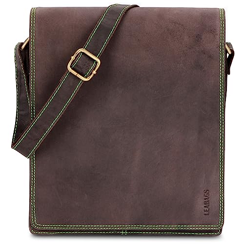 LEABAGS Leder Messenger Bag, London Vintage Herren Umhängetaschen, Echtleder Aktentasche Laptoptasche bis 13 Zoll, Umhängetasche mit Schultergurt Arbeitstasche Herren Lehrertasche von LEABAGS