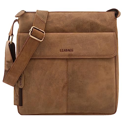 LEABAGS Leder Umhängetasche Herren & Damen I Echtleder Laptoptasche bis 13 Zoll I Messenger Bag mit Schultergurt I Schultertasche I Arbeitstasche I Tragetasche I Handtasche I Nature Hellbraun von LEABAGS