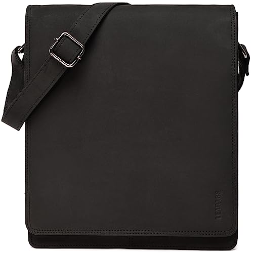 LEABAGS Leder Messenger Bag, London Vintage Herren Umhängetaschen, Echtleder Aktentasche Laptoptasche bis 13 Zoll, Umhängetasche mit Schultergurt Arbeitstasche Herren Lehrertasche 38 x 33 x 10cm von LEABAGS