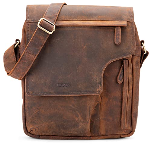 LEABAGS Leder Umhängetasche Herren & Damen I Echtleder Laptoptasche bis 13 Zoll I Messenger Bag mit Schultergurt I Schultertasche I Arbeitstasche I Tragetasche I Handtasche I Vintage Rotbraun von LEABAGS