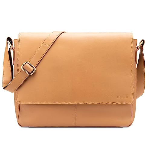 LEABAGS Messenger Bag, Oxford Echtleder Umhängetasche Herren Ständiger Begleiter, Leder Laptoptasche bis 15 Zoll Ausreichend Platz, Umhängetasche mit Schultergurt Begleiter Zur Arbeit von LEABAGS