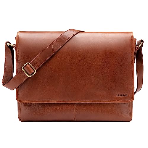 LEABAGS Messenger Bag, Oxford Echtleder Umhängetasche Herren Ständiger Begleiter, Leder Laptoptasche bis 15 Zoll Ausreichend Platz, Umhängetasche mit Schultergurt Begleiter Zur Arbeit von LEABAGS