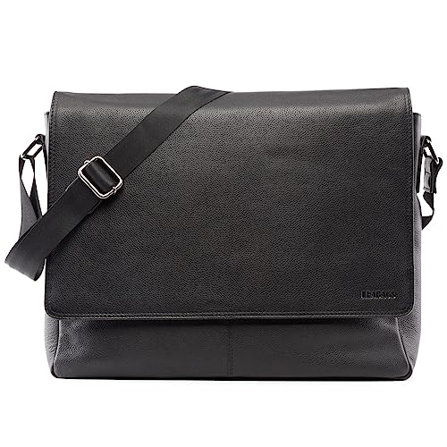 LEABAGS Leder Umhängetasche Herren I Arbeitstasche Herren I Laptoptasche Leder Herren bis 15 Zoll I Aktentasche Herren I Ledertasche Herren I Nappa Schwarz von LEABAGS