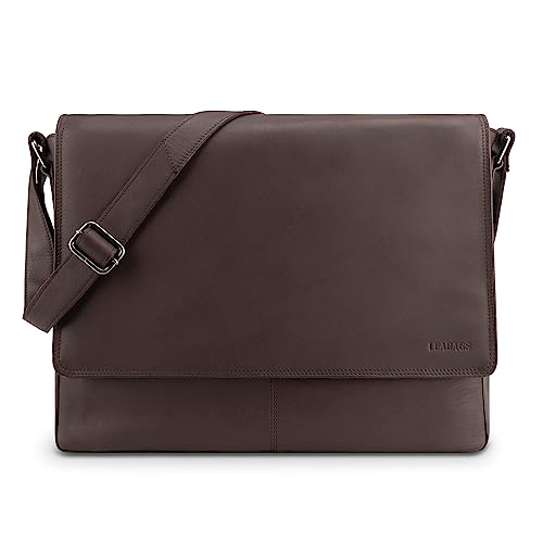 LEABAGS Messenger Bag, Oxford Echtleder Umhängetasche Herren Ständiger Begleiter, Leder Laptoptasche bis 15 Zoll Ausreichend Platz, Umhängetasche mit Schultergurt Begleiter Zur Arbeit von LEABAGS