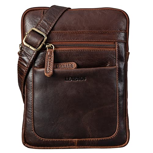 LEABAGS Leder Umhängetasche Herren & Damen I Messenger Bag mit Schultergurt I Schultertasche I Arbeitstasche I Tragetasche I Handtasche I Echtleder Tasche I Cow Saddle Horse von LEABAGS