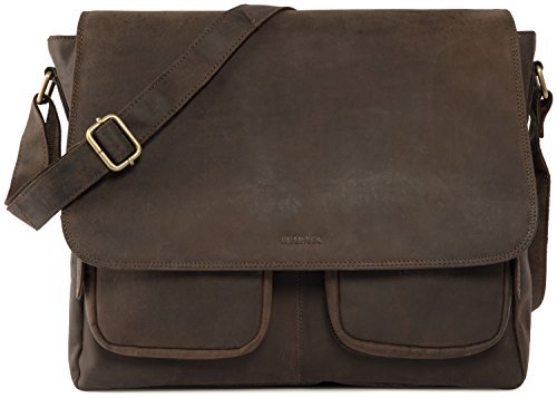 LEABAGS Leder Umhängetasche Herren & Damen I Messenger Bag mit Schultergurt I Schultertasche I Arbeitstasche I Tragetasche I Handtasche I Echtleder Tasche I Nature Dunkelbraun von LEABAGS