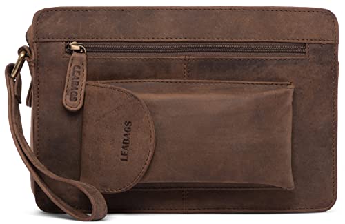 LEABAGS Leder Umhängetasche Herren & Damen I Messenger Bag mit Schultergurt I Schultertasche I Arbeitstasche I Tragetasche I Handtasche I Echtleder Tasche I Nature Dunkelbraun von LEABAGS