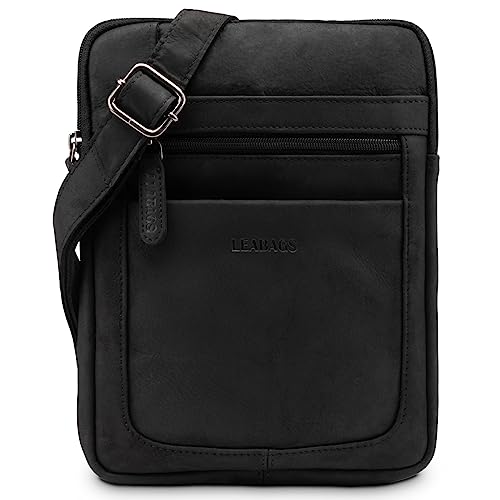 LEABAGS Leder Umhängetasche Herren & Damen I Messenger Bag mit Schultergurt I Schultertasche I Arbeitstasche I Tragetasche I Handtasche I Echtleder Tasche I Nature Schwarz von LEABAGS