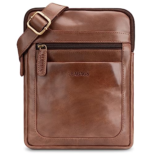 LEABAGS Leder Umhängetasche Herren & Damen I Messenger Bag mit Schultergurt I Schultertasche I Arbeitstasche I Tragetasche I Handtasche I Echtleder Tasche I Vintage Cognac von LEABAGS