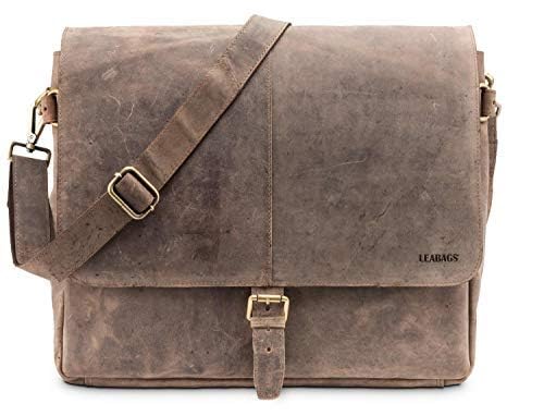 LEABAGS Leder Umhängetasche Herren & Damen I Messenger Bag mit Schultergurt I Schultertasche I Arbeitstasche I Tragetasche I Handtasche I Echtleder Tasche I Vintage Graubraun von LEABAGS