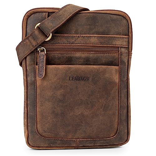 LEABAGS Leder Umhängetasche Herren & Damen I Messenger Bag mit Schultergurt I Schultertasche I Arbeitstasche I Tragetasche I Handtasche I Echtleder Tasche I Vintage Rotbraun von LEABAGS