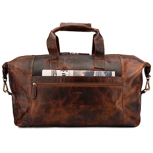 LEABAGS Leder Weekender Damen & Herren I Echtleder Premium Reisetasche I 41 l Sporttasche I Duffle Travel Gym Bag I Sporttasche I Trainingstasche I Tasche Flugzeug I groß I Brown Marble von LEABAGS