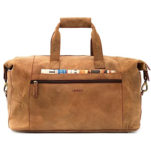 LEABAGS Leder Weekender Damen & Herren I Echtleder Premium Reisetasche I 41 l Sporttasche I Duffle Travel Gym Bag I Sporttasche I Trainingstasche I Tasche Flugzeug I groß I Nature Hellbraun von LEABAGS