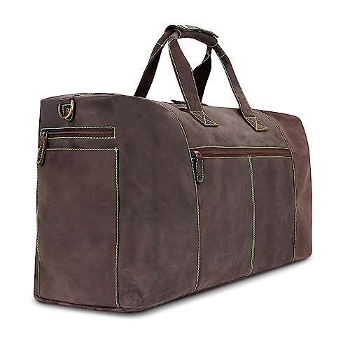 LEABAGS Leder Weekender Damen & Herren I Echtleder Premium Reisetasche I 55 l Sporttasche I Duffle Travel Gym Bag I Sporttasche I Trainingstasche I Tasche Flugzeug I groß I Dark Brown/Green von LEABAGS