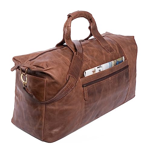 LEABAGS Leder Weekender Damen & Herren I Echtleder Premium Reisetasche I 55 l Sporttasche I Duffle Travel Gym Bag I Sporttasche I Trainingstasche I Tasche Flugzeug I groß I Vintage Cognac von LEABAGS