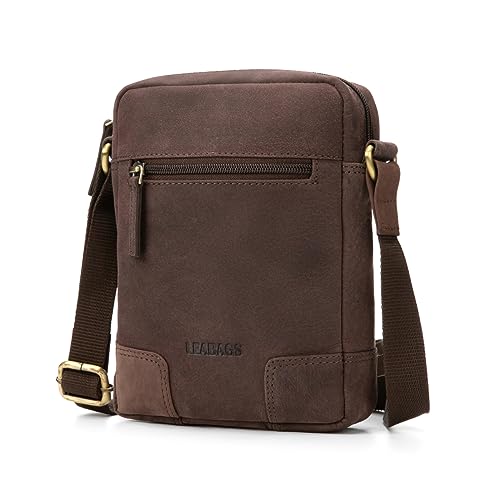 LEABAGS Leder kleine Umhängetasche Herren I Messenger Bag mit Schultergurt I Schultertasche I Herren Reisetasche I Tragetasche I Handtasche I Handytasche I Leder handgefertigt I Nature Dunkelbraun von LEABAGS