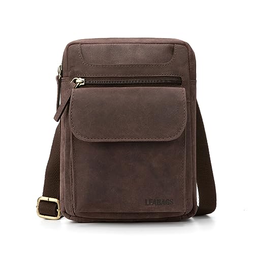 LEABAGS Leder kleine Umhängetasche Herren I Messenger Bag mit Schultergurt I Schultertasche I Herren Reisetasche I Tragetasche I Handtasche I Handytasche I Leder handgefertigt I Nature Dunkelbraun von LEABAGS