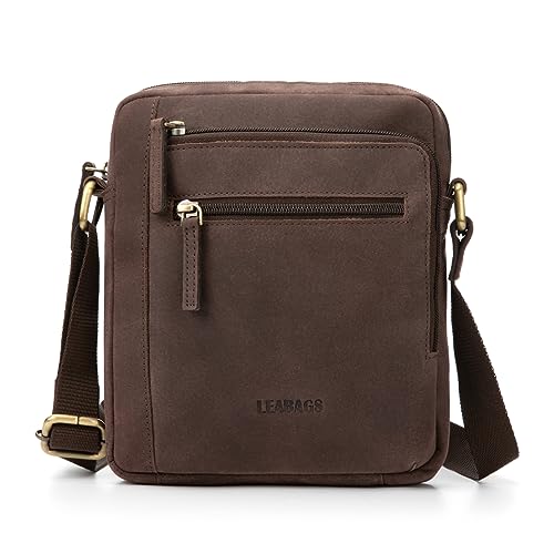 LEABAGS Leder kleine Umhängetasche Herren I Messenger Bag mit Schultergurt I Schultertasche I Herren Reisetasche I Tragetasche I Handtasche I Handytasche I Leder handgefertigt I Nature Dunkelbraun von LEABAGS