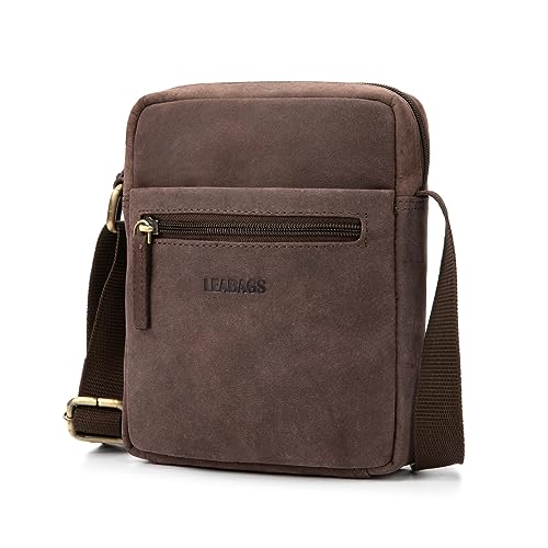 LEABAGS Leder kleine Umhängetasche Herren I Messenger Bag mit Schultergurt I Schultertasche I Herren Reisetasche I Tragetasche I Handtasche I Handytasche I Leder handgefertigt I Nature Dunkelbraun von LEABAGS