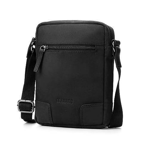 LEABAGS Leder kleine Umhängetasche Herren I Messenger Bag mit Schultergurt I Schultertasche I Herren Reisetasche I Tragetasche I Handtasche I Handytasche I Leder handgefertigt I Nature Schwarz von LEABAGS