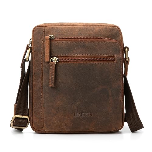 LEABAGS Leder kleine Umhängetasche Herren I Messenger Bag mit Schultergurt I Schultertasche I Herren Reisetasche I Tragetasche I Handtasche I Handytasche I Leder handgefertigt I Vintage Rotbraun von LEABAGS