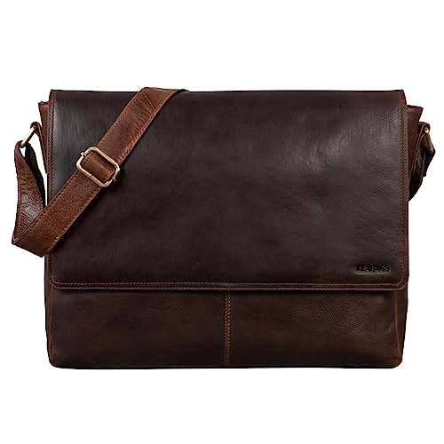 LEABAGS Messenger Bag, Acapulco Echtleder Aktentasche Herren & Damen, Leder Laptoptasche bis 15 Zoll, Umhängetasche mit Schultergurt 39 x 30 x 11 cm von LEABAGS