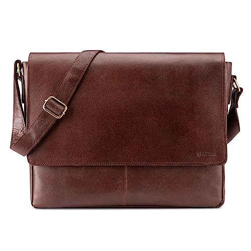 LEABAGS Messenger Bag, Acapulco Echtleder Aktentasche Herren & Damen, Leder Laptoptasche bis 15 Zoll, Umhängetasche mit Schultergurt 39 x 30 x 11 cm von LEABAGS