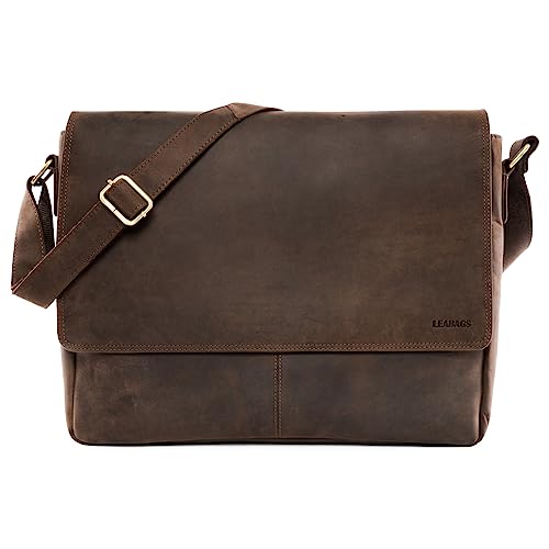 LEABAGS Messenger Bag, Acapulco Echtleder Aktentasche Herren & Damen, Leder Laptoptasche bis 15 Zoll, Umhängetasche mit Schultergurt 39 x 30 x 11 cm von LEABAGS