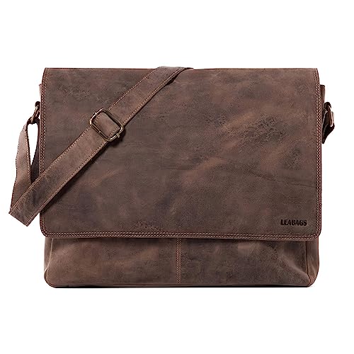 LEABAGS Messenger Bag, Acapulco Echtleder Aktentasche Herren & Damen, Leder Laptoptasche bis 15 Zoll, Umhängetasche mit Schultergurt 39 x 30 x 11 cm von LEABAGS