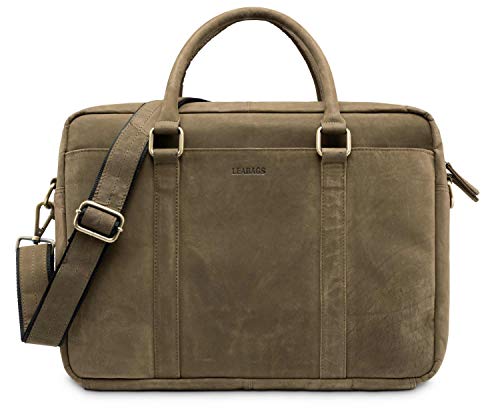 LEABAGS Messenger Bag, Istanbul Vintage Echtleder Umhängetasche Herren & Damen,16 Zoll Leder Laptoptasche DIN A4 für Studium Uni Büro Arbeit Schultertasche Messenger Bag Umhängetasche mit Schultergurt von LEABAGS