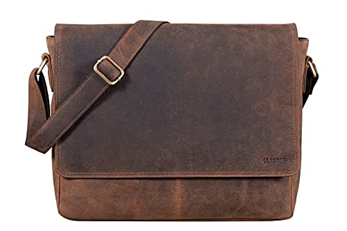 LEABAGS Messenger Bag, Oxford Echtleder Umhängetasche Herren Ständiger Begleiter, Leder Laptoptasche bis 15 Zoll Ausreichend Platz, Umhängetasche mit Schultergurt Begleiter Zur Arbeit von LEABAGS