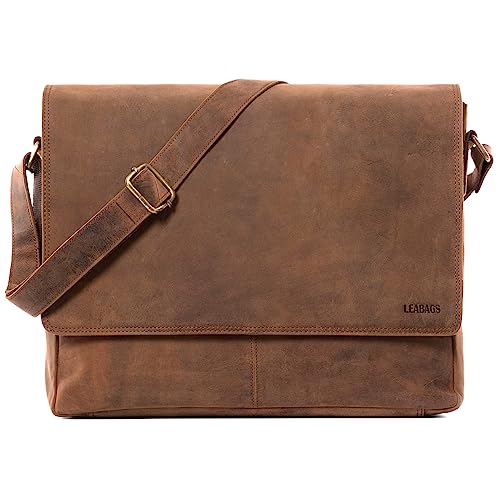 LEABAGS Messenger Bag, Oxford Echtleder Umhängetasche Herren Ständiger Begleiter, Leder Laptoptasche bis 15 Zoll Ausreichend Platz, Umhängetasche mit Schultergurt Begleiter Zur Arbeit von LEABAGS