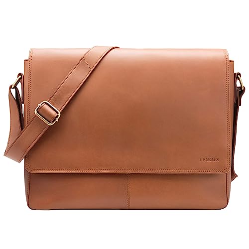 LEABAGS Leder Umhängetasche Herren & Damen I Echtleder Laptoptasche bis 15 Zoll I Messenger Bag mit Schultergurt I Schultertasche I Arbeitstasche I Tragetasche I Handtasche I Sand von LEABAGS