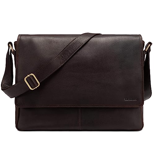 LEABAGS Messenger Bag, Oxford Echtleder Umhängetasche Herren Ständiger Begleiter, Leder Laptoptasche bis 15 Zoll Ausreichend Platz, Umhängetasche mit Schultergurt Begleiter Zur Arbeit von LEABAGS
