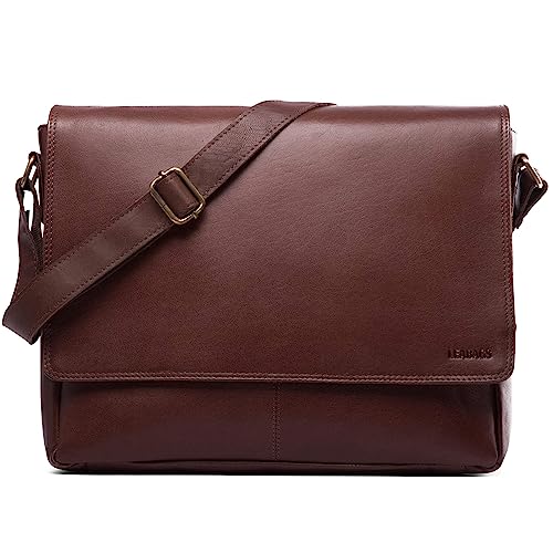 LEABAGS Messenger Bag, Oxford Echtleder Umhängetasche Herren Ständiger Begleiter, Leder Laptoptasche bis 15 Zoll Ausreichend Platz, Umhängetasche mit Schultergurt Begleiter Zur Arbeit von LEABAGS