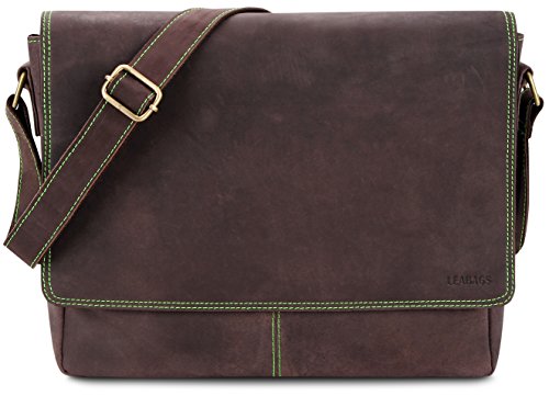 LEABAGS Messenger Bag, Oxford Echtleder Umhängetasche Herren Ständiger Begleiter, Leder Laptoptasche bis 15 Zoll Ausreichend Platz, Umhängetasche mit Schultergurt Begleiter Zur Arbeit von LEABAGS