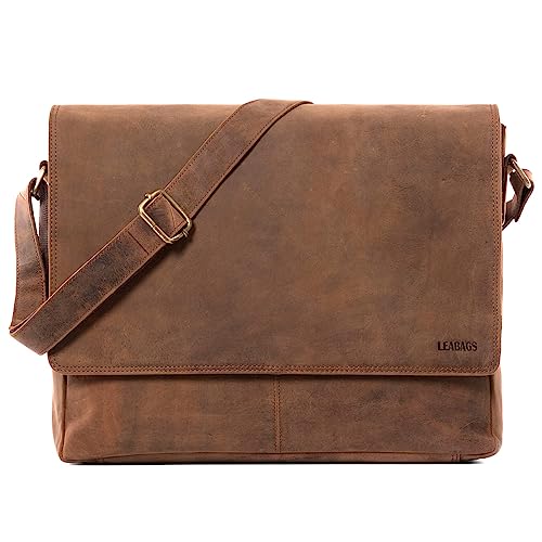 LEABAGS Messenger Bag, Oxford Echtleder Umhängetasche Herren Ständiger Begleiter, Leder Laptoptasche bis 15 Zoll Ausreichend Platz, Umhängetasche mit Schultergurt Begleiter Zur Arbeit von LEABAGS