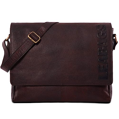 LEABAGS Messenger Bag, Oxford Echtleder Umhängetasche Herren Ständiger Begleiter, Leder Laptoptasche bis 15 Zoll Ausreichend Platz, Umhängetasche mit Schultergurt Begleiter Zur Arbeit von LEABAGS