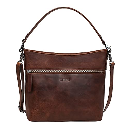 LEABAGS Umhängetasche I Premium Echtleder Tasche Damen I Handtasche Damen I Schultertasche I Beuteltasche Damen I Tote Bag I Shopper Damen groß I 30x9x24 cm I Braun von LEABAGS