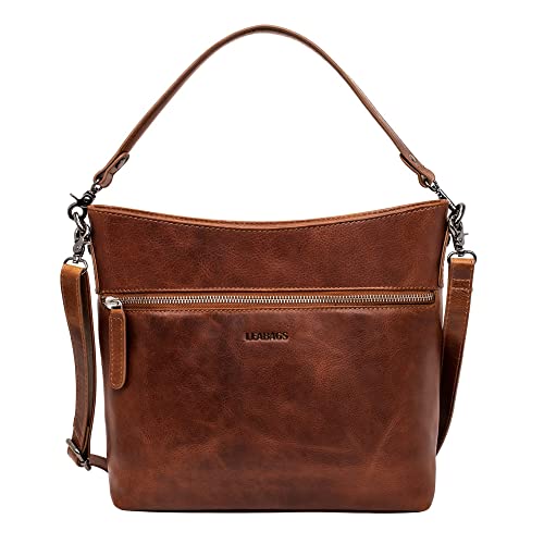 LEABAGS Umhängetasche I Premium Echtleder Tasche Damen I Handtasche Damen I Schultertasche I Beuteltasche Damen I Tote Bag I Shopper Damen groß I 30x9x24 cm I Light Brick von LEABAGS