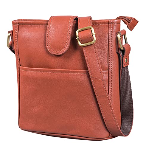 LEABAGS Leder Handtasche Damen I Premium Echtleder Umhängetasche I Damen Schultertasche I Damentasche I Tragetasche für Arbeit Uni Schule Freizeit I Größe L (31 x 29 x 13 cm) I Nappa Rotbraun von LEABAGS