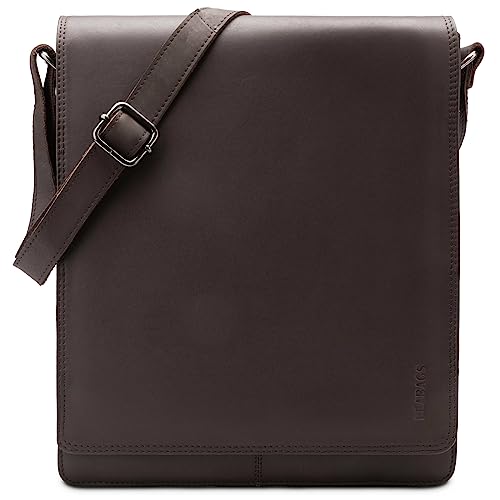 LEABAGS Leder Messenger Bag, London Vintage Herren Umhängetaschen, Echtleder Aktentasche Laptoptasche bis 13 Zoll, Umhängetasche mit Schultergurt Arbeitstasche Herren Lehrertasche 38 x 33 x 10cm von LEABAGS