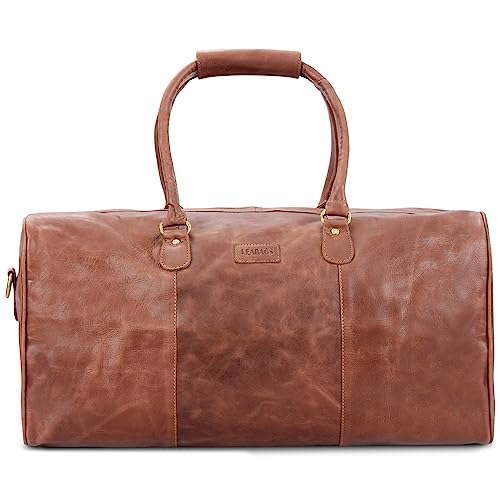 LEABAGS Leder Weekender Damen & Herren I Echtleder Premium Reisetasche I 40 l Sporttasche I Duffle Travel Gym Bag I Sporttasche I Trainingstasche I Tasche Flugzeug I groß I Vintage Cognac von LEABAGS