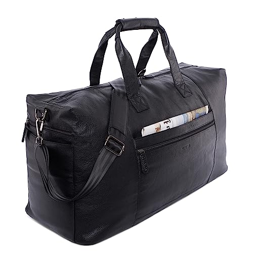 LEABAGS Leder Weekender Damen & Herren I Echtleder Premium Reisetasche I 55 l Sporttasche I Duffle Travel Gym Bag I Sporttasche I Trainingstasche I Tasche Flugzeug I groß I Nappa Schwarz von LEABAGS