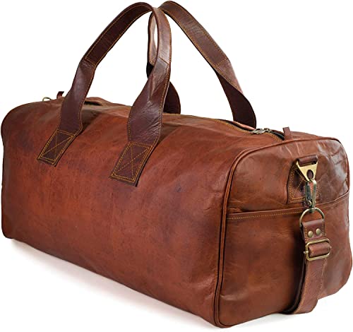 LEABAGS Leder Weekender Damen & Herren I Echtleder Reisetasche I 45 L l Sporttasche I Duffle Travel I Sporttasche I Vintage Look I Trainingstasche I Tasche Flugzeug I Größe XL I Vintage Braun von LEABAGS