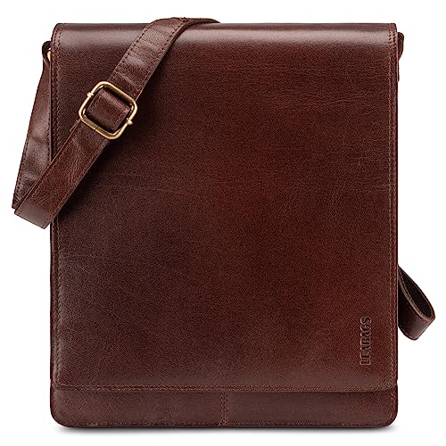 LEABAGS Leder Messenger Bag, London Vintage Herren Umhängetaschen, Echtleder Aktentasche Laptoptasche bis 13 Zoll, Umhängetasche mit Schultergurt Arbeitstasche Herren Lehrertasche 38 x 33 x 10cm von LEABAGS