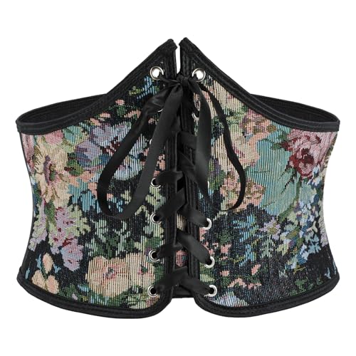 LEACOOLKEY Damen Floral Korsett Gürtel Schnürung Tied Waspie Breiter Taillengürtel Renaissance Kostüm Korsettgürtel für Kleide von LEACOOLKEY