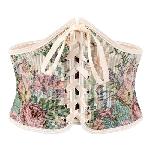 LEACOOLKEY Damen Floral Korsett Gürtel Schnürung Tied Waspie Breiter Taillengürtel Renaissance Kostüm Korsettgürtel für Kleide von LEACOOLKEY